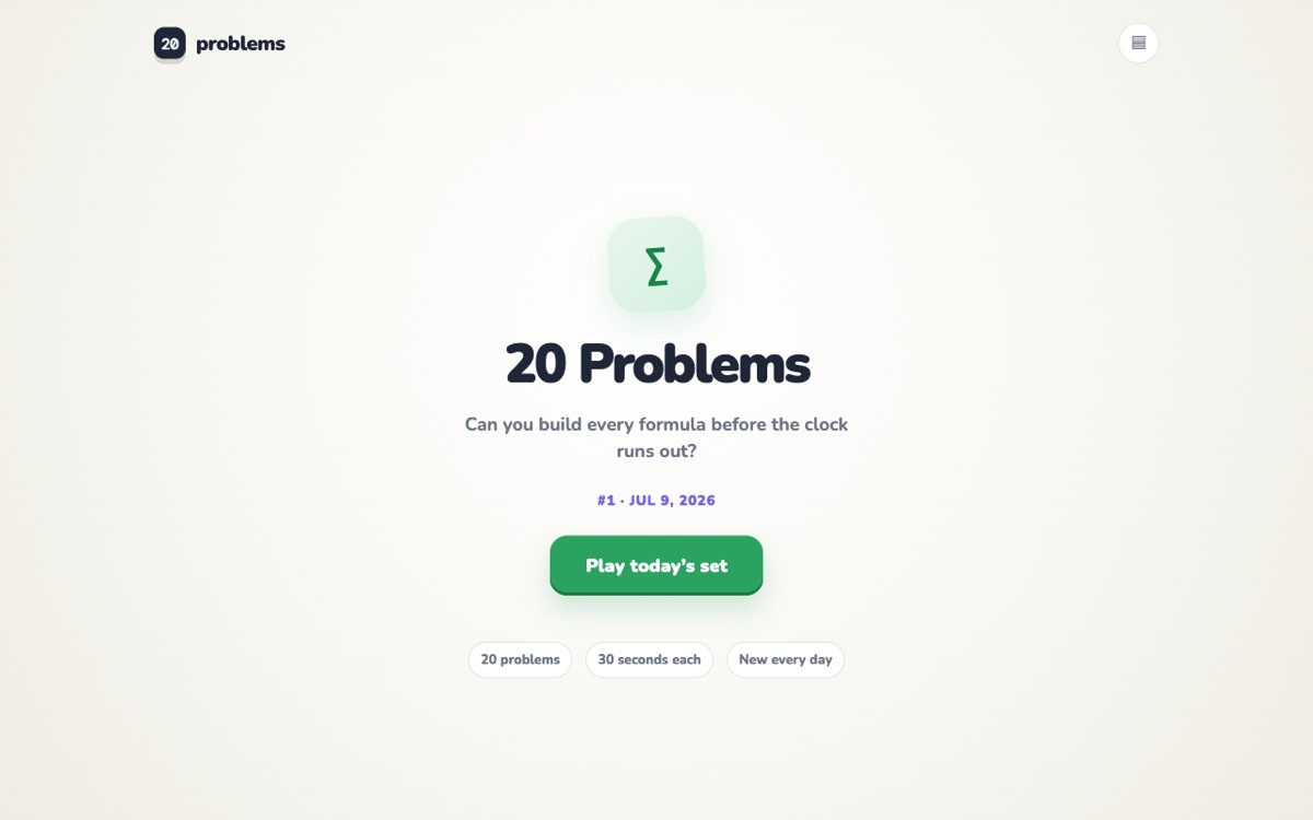 20 Problems — “Can you build every formula before the clock runs out?”